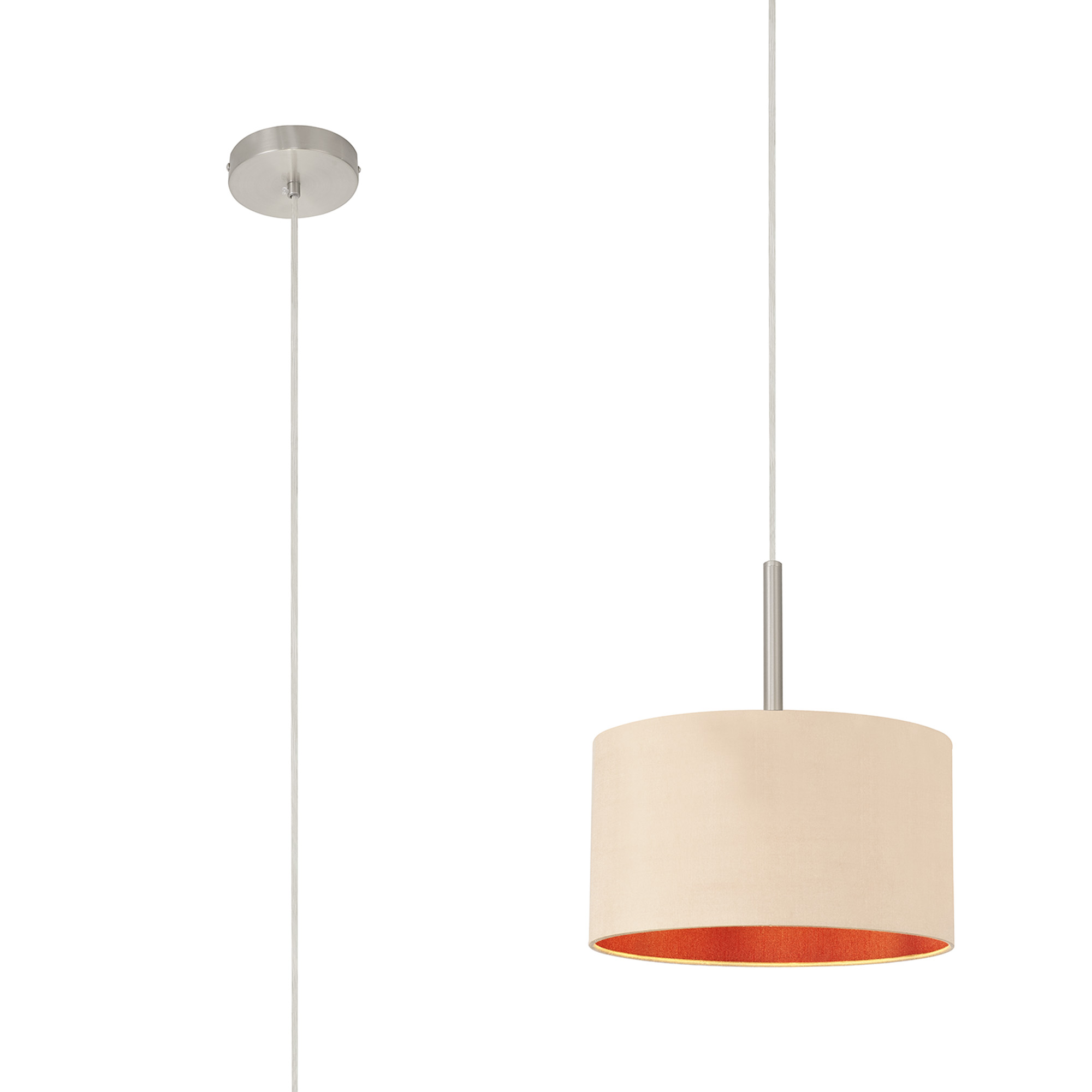 DK0284  Baymont 30cm Pendant 1 Light Satin Nickel, Antique Gold/Ruby